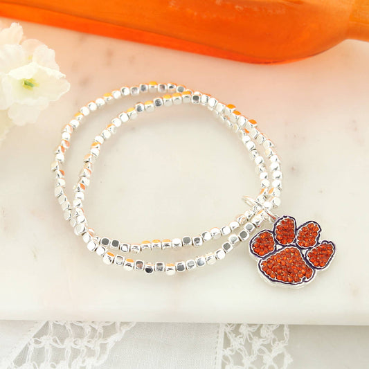 Clemson Crystal Logo Stretch Bracelet, Officially Licensed
