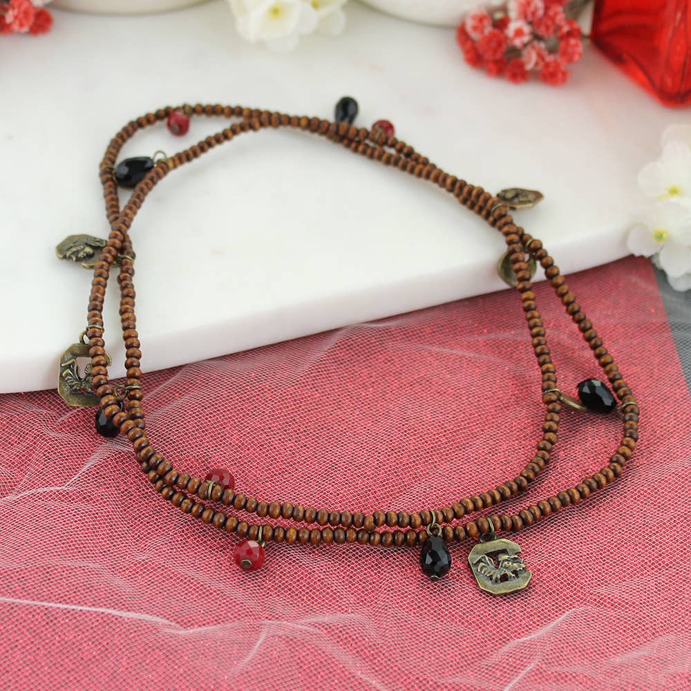 South Carolina Wood Bead Stretch Necklace-Bracelet, Officially Licensed