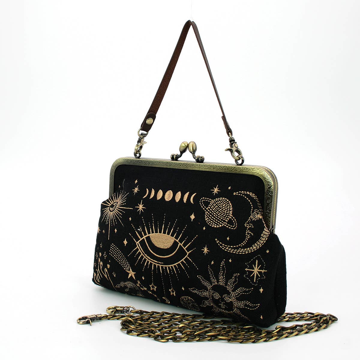 Celestial Kisslock Handbag in Linen Blend Material