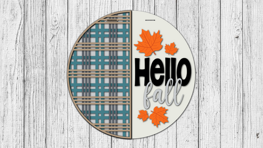 HELLO Fall Side Plaid Door Hanger