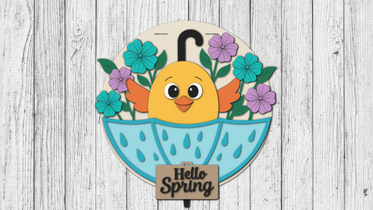 Hello Spring Umbrella Chick Door Hanger