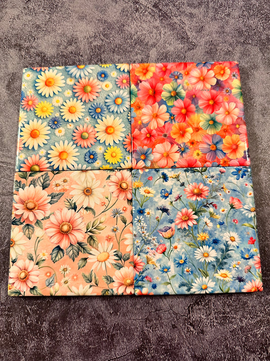 Floral Bloom Ceramic Coaster Set