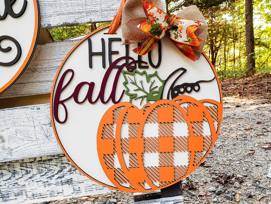 Hello Fall Buffalo Plaid Pumpkin