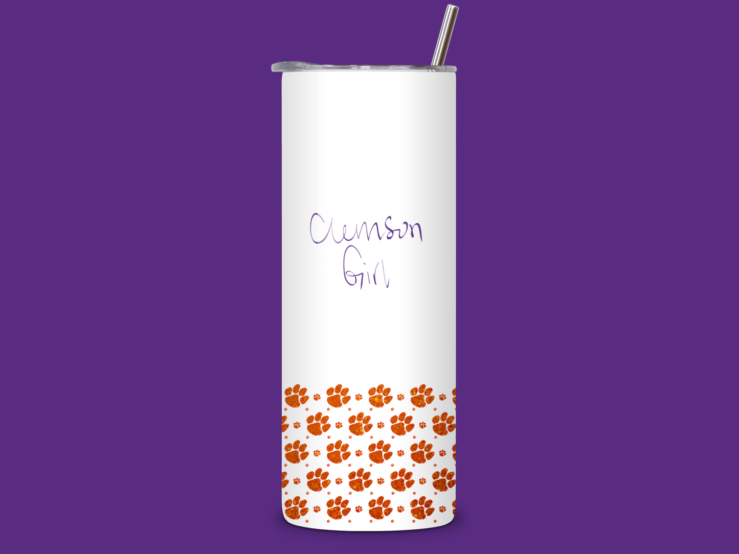 Clemson Tumbler - Glitter Ribbon