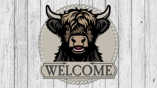 Welcome Highland Cow Happy Door Hanger