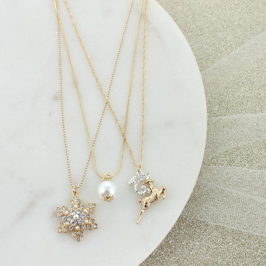 Glitzy Gold Christmas Trio Necklace Set | 3 Separate Clasps!