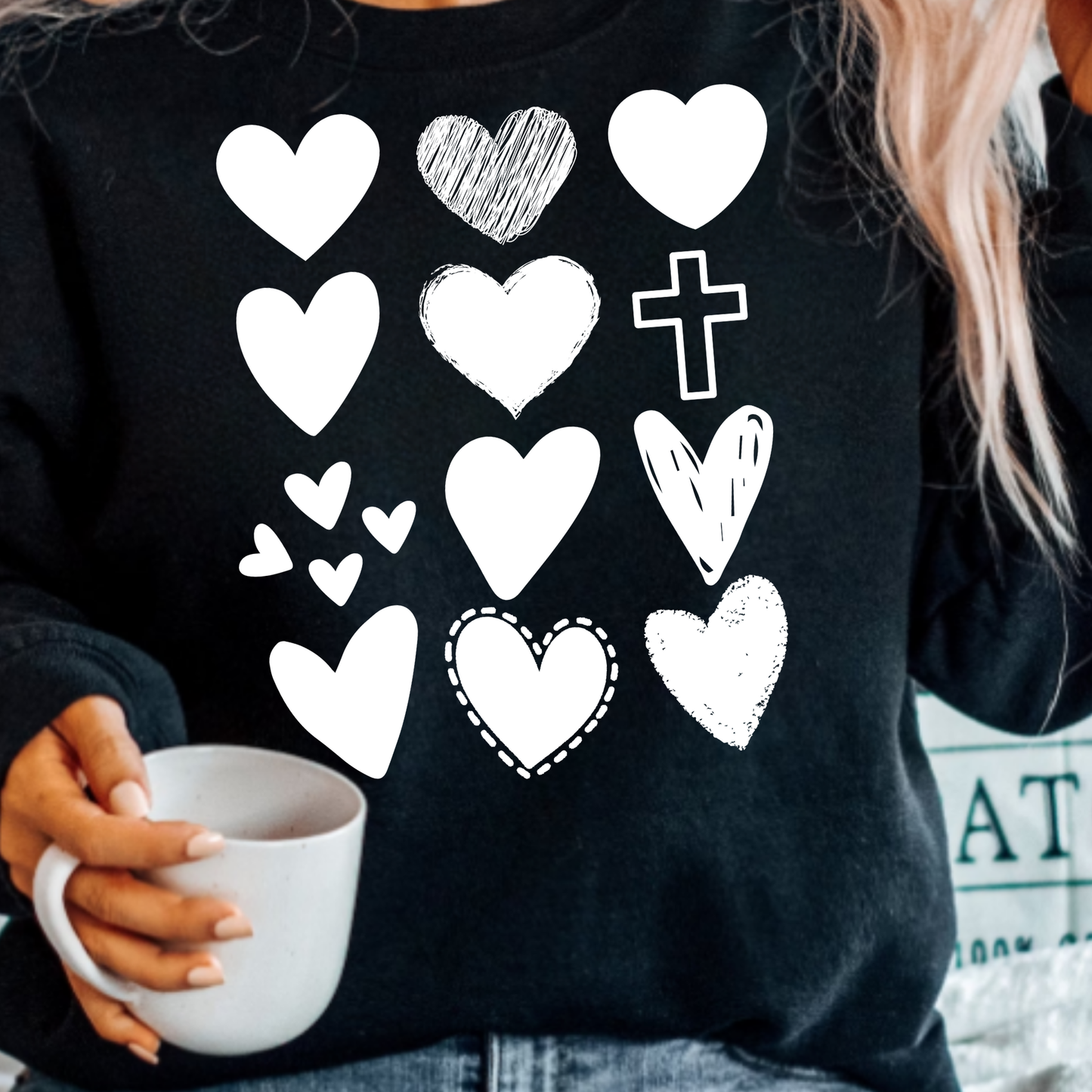Hearts w/ Cross - Screen print Transfer