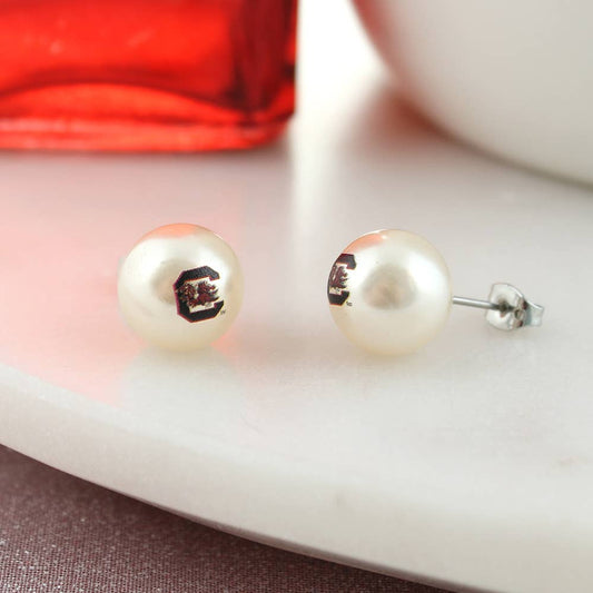 South Carolina Logo Pearl Stud Earrings, Officially Licensed