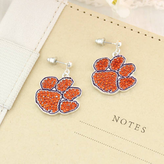 Clemson Rhinestone & Enamel Paw Post Earrings, Officially Licensed