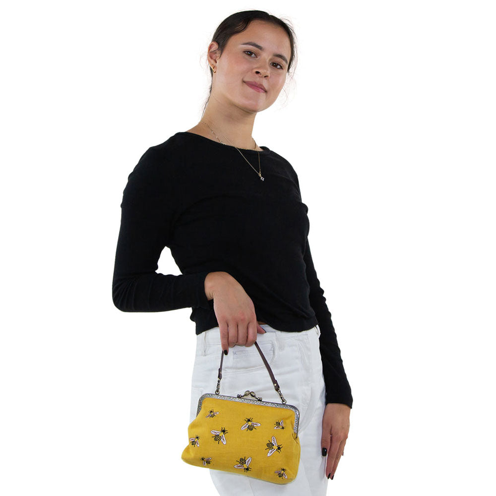 Bees Vintage Kisslock Handbag : Yellow