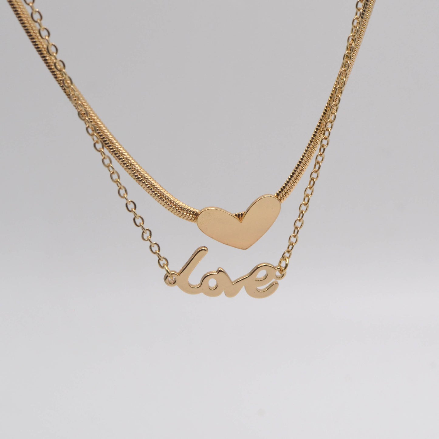 Double Stand Love Letter and Heart Pendant Necklace