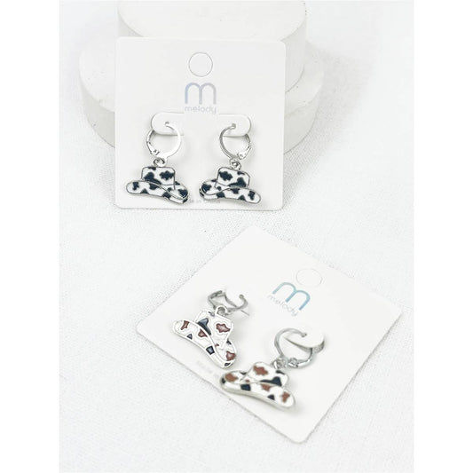 Cow Print Cowboy Hat Earrings