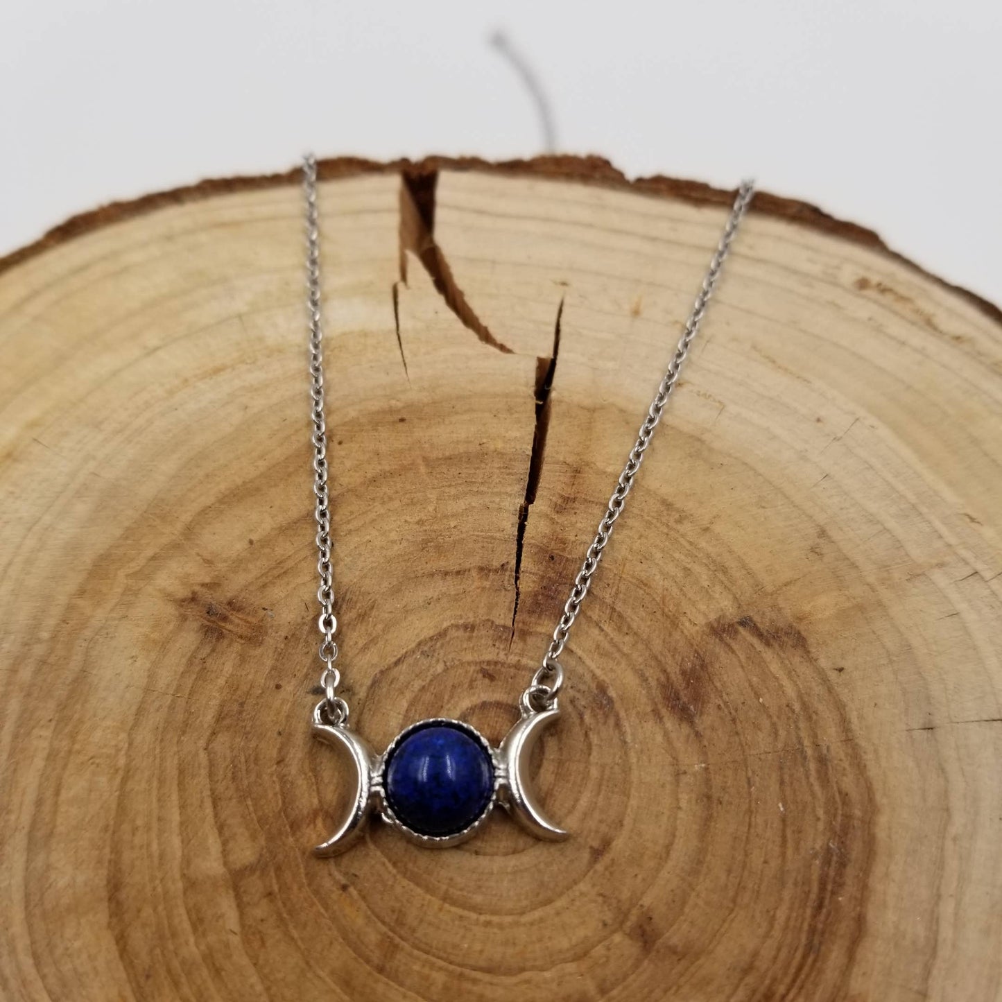 Natural Stone Double Moon Guardian Stone Necklace