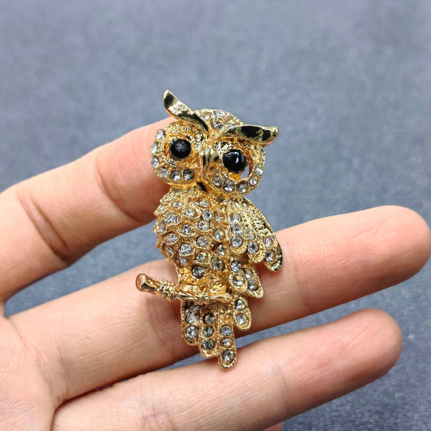 Rhinestone Owl Brooch