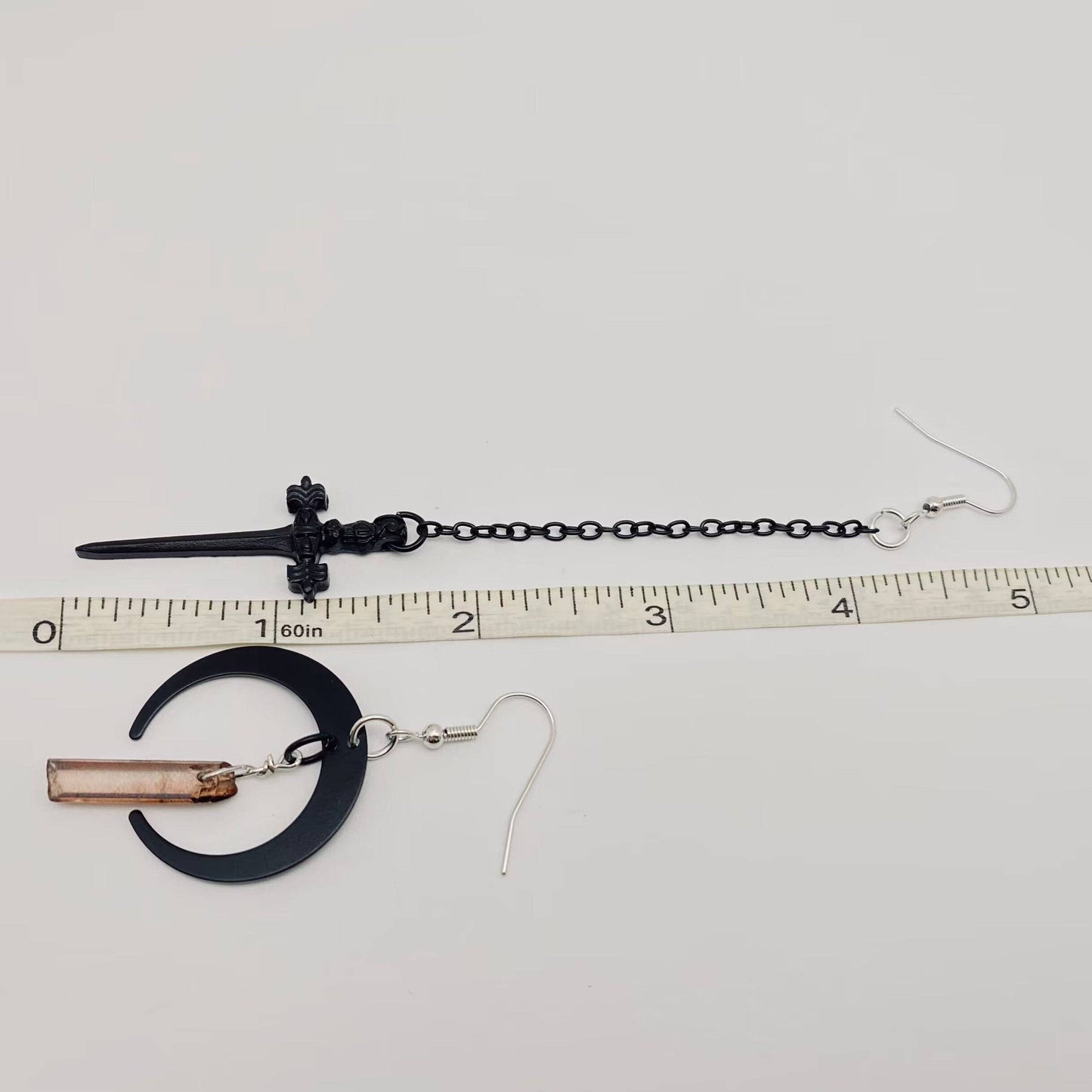 Asymmetrical Moon & Dagger Drop Earrings