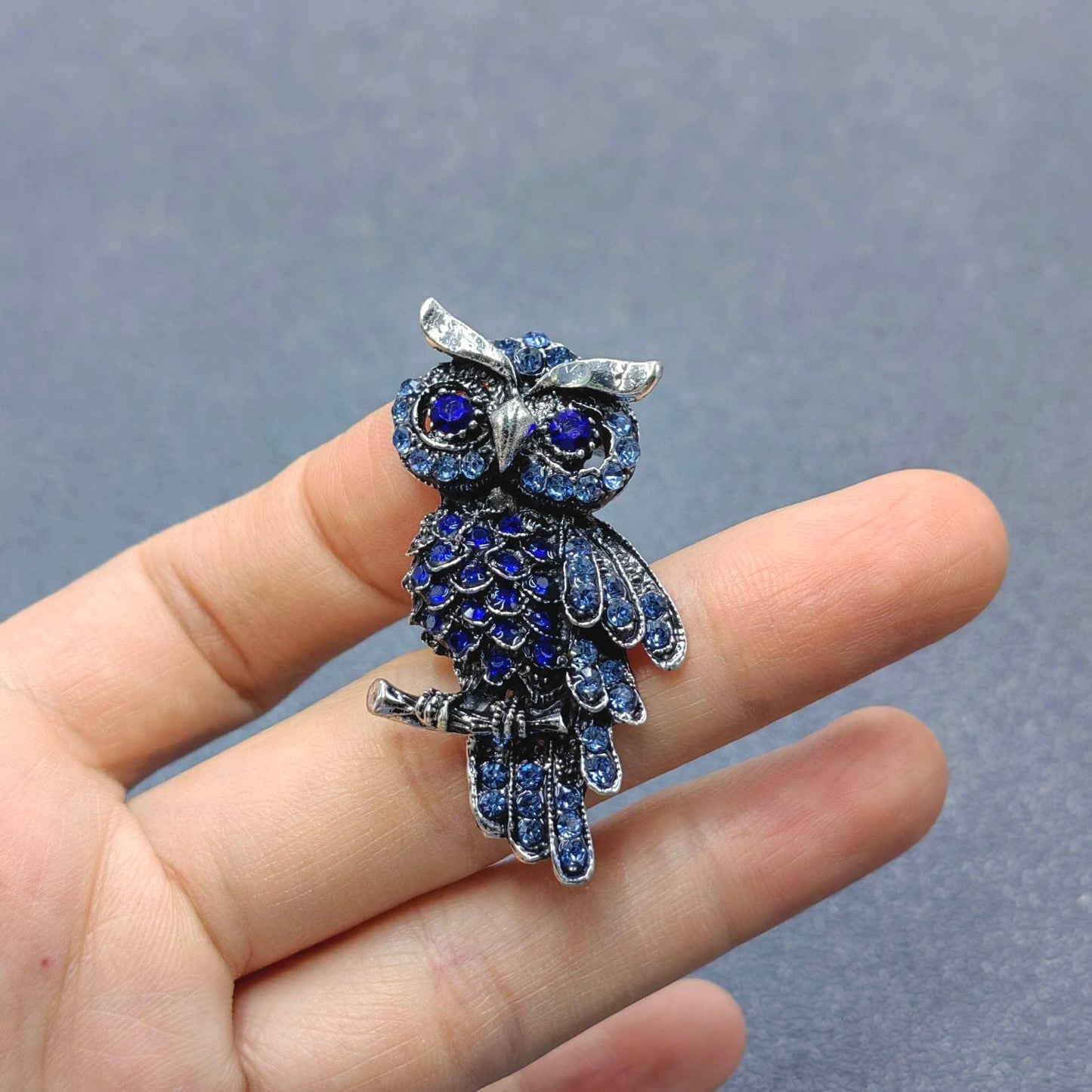 Rhinestone Owl Brooch