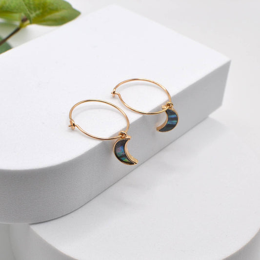 Crescent Moon Drop Hoop Earrings
