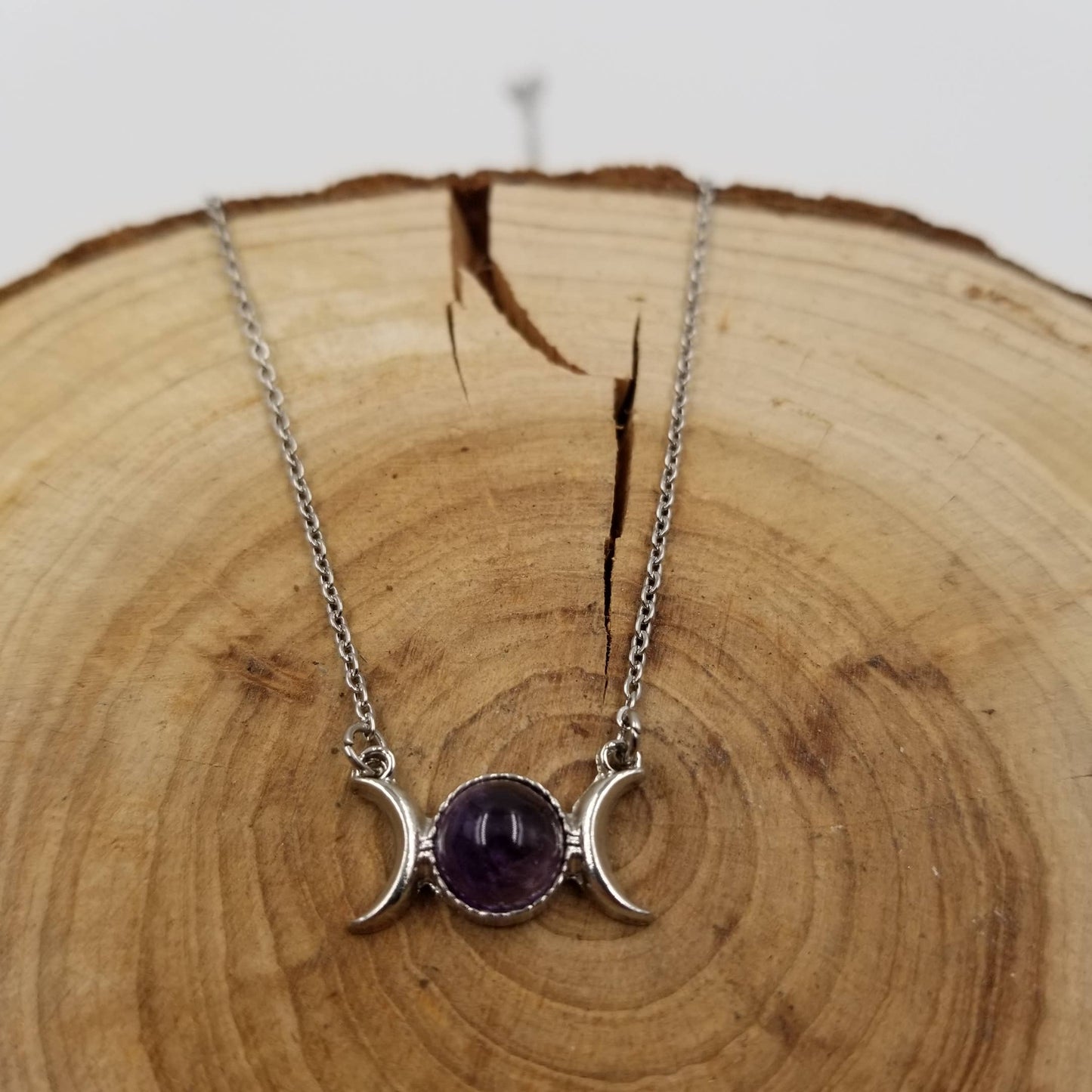 Natural Stone Double Moon Guardian Stone Necklace