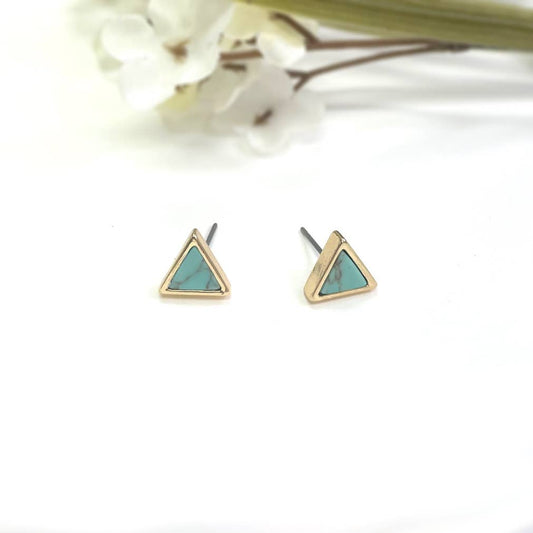 Triangle Semi-Precious Stone Stud Earrings – Worn Gold Finish
