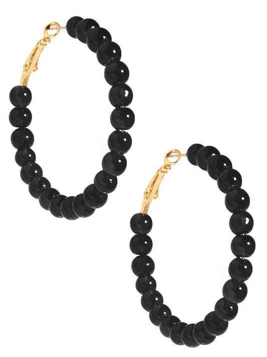 Glass Bead Hoop Earrings - Black