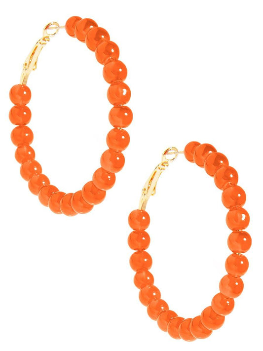 Glass Bead Hoop Earrings - Orange