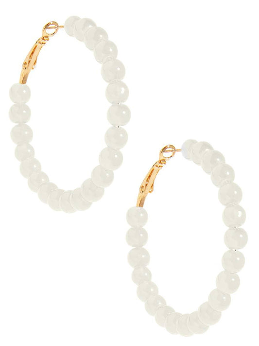 Glass Bead Hoop Earrings - White