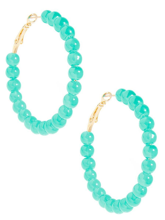 Glass Bead Hoop Earrings- Turquoise