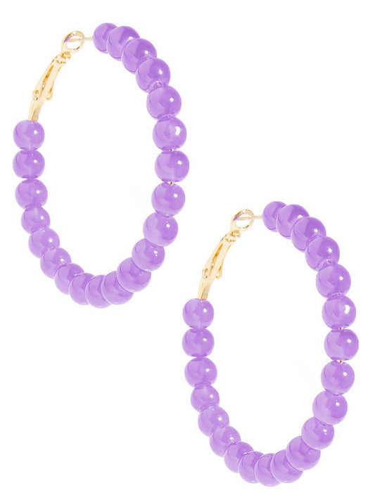 Glass Bead Hoop Earrings - Lavender
