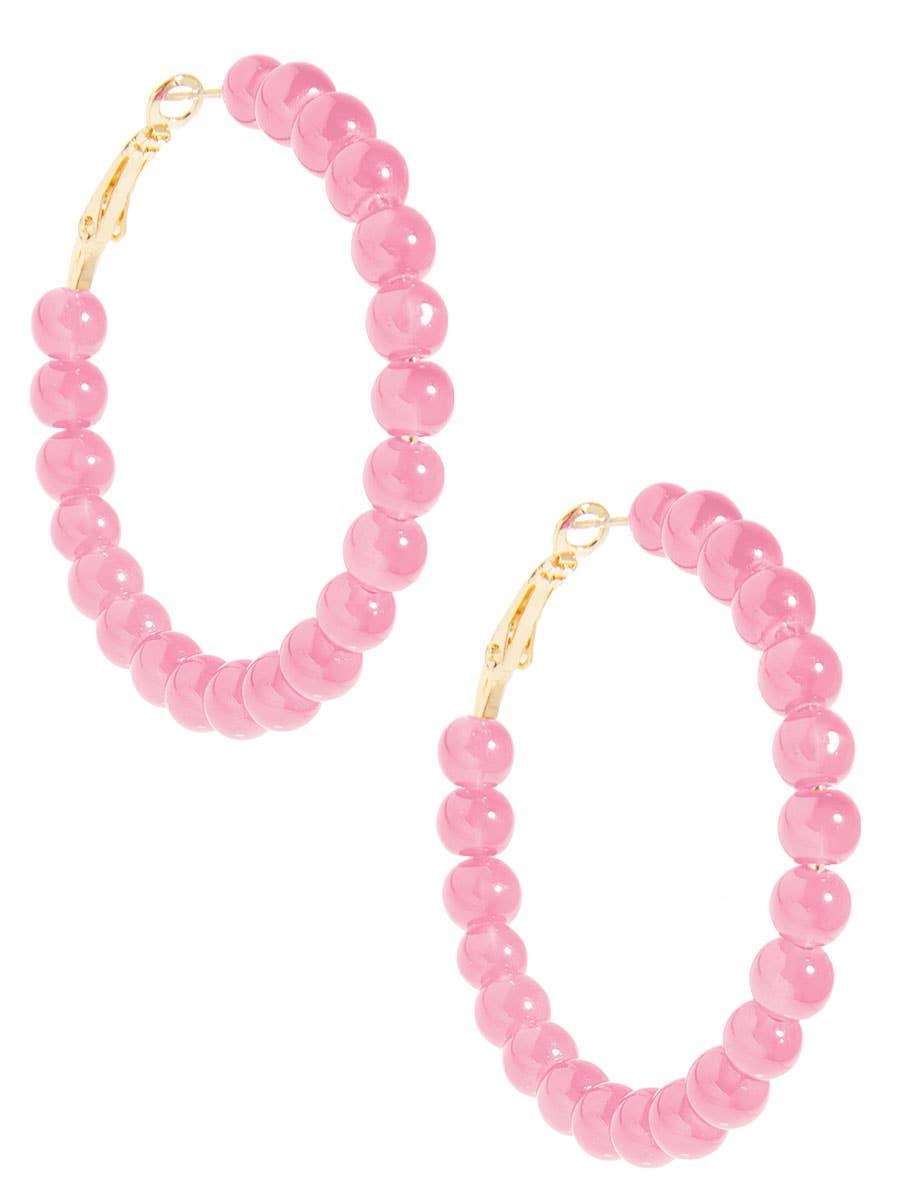 Glass Bead Hoop Earrings - Light Pink