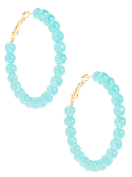 Glass Bead Hoop Earrings - Bright Blue