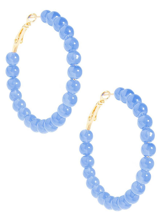 Glass Bead Hoop Earrings - Light Blue