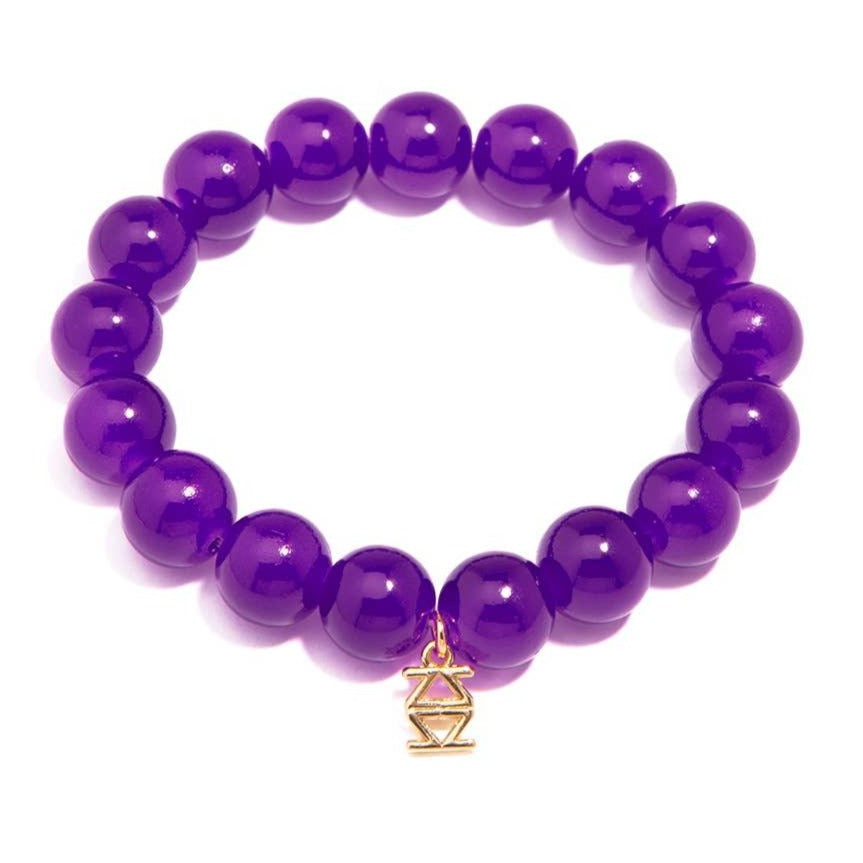 Glass Bead Stretch Bracelet - Purple