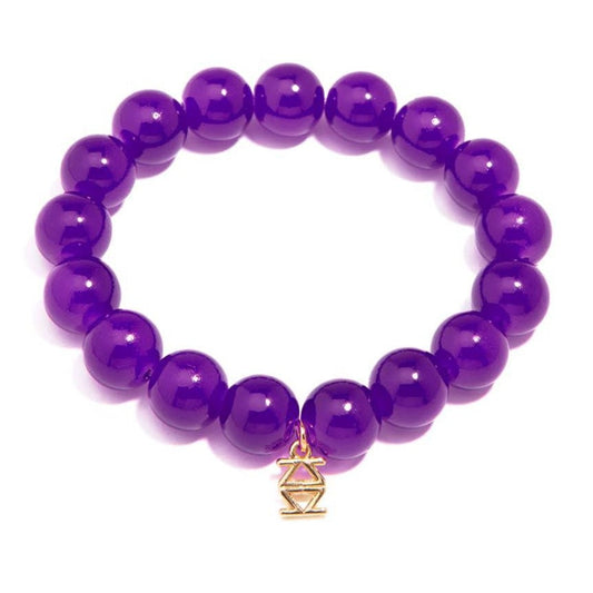 Glass Bead Stretch Bracelet - Purple