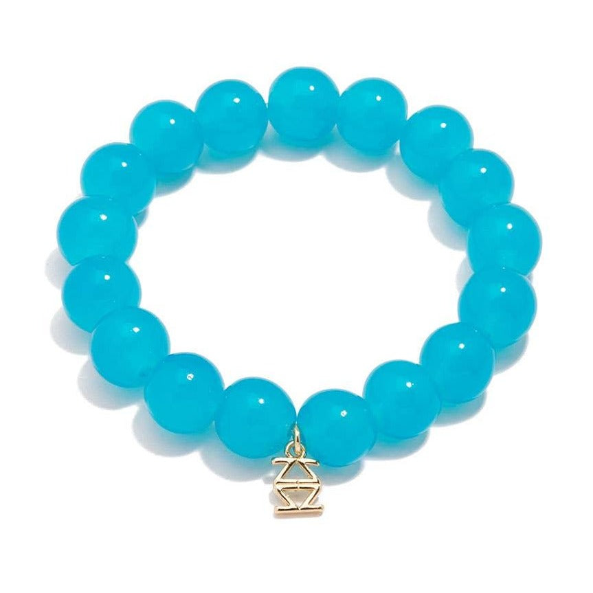 Glass Bead Stretch Bracelet - Neon Blue