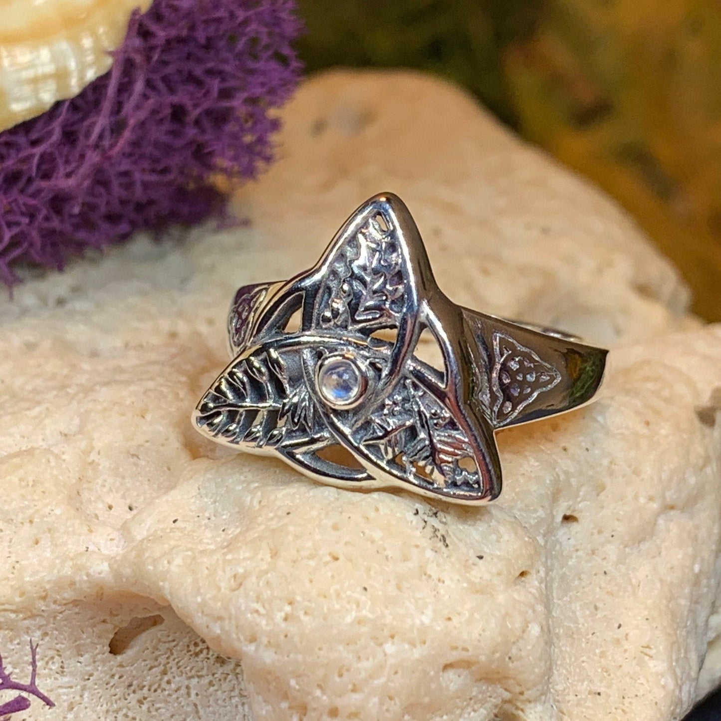 Oak Ash Thorn Moonstone Ring
