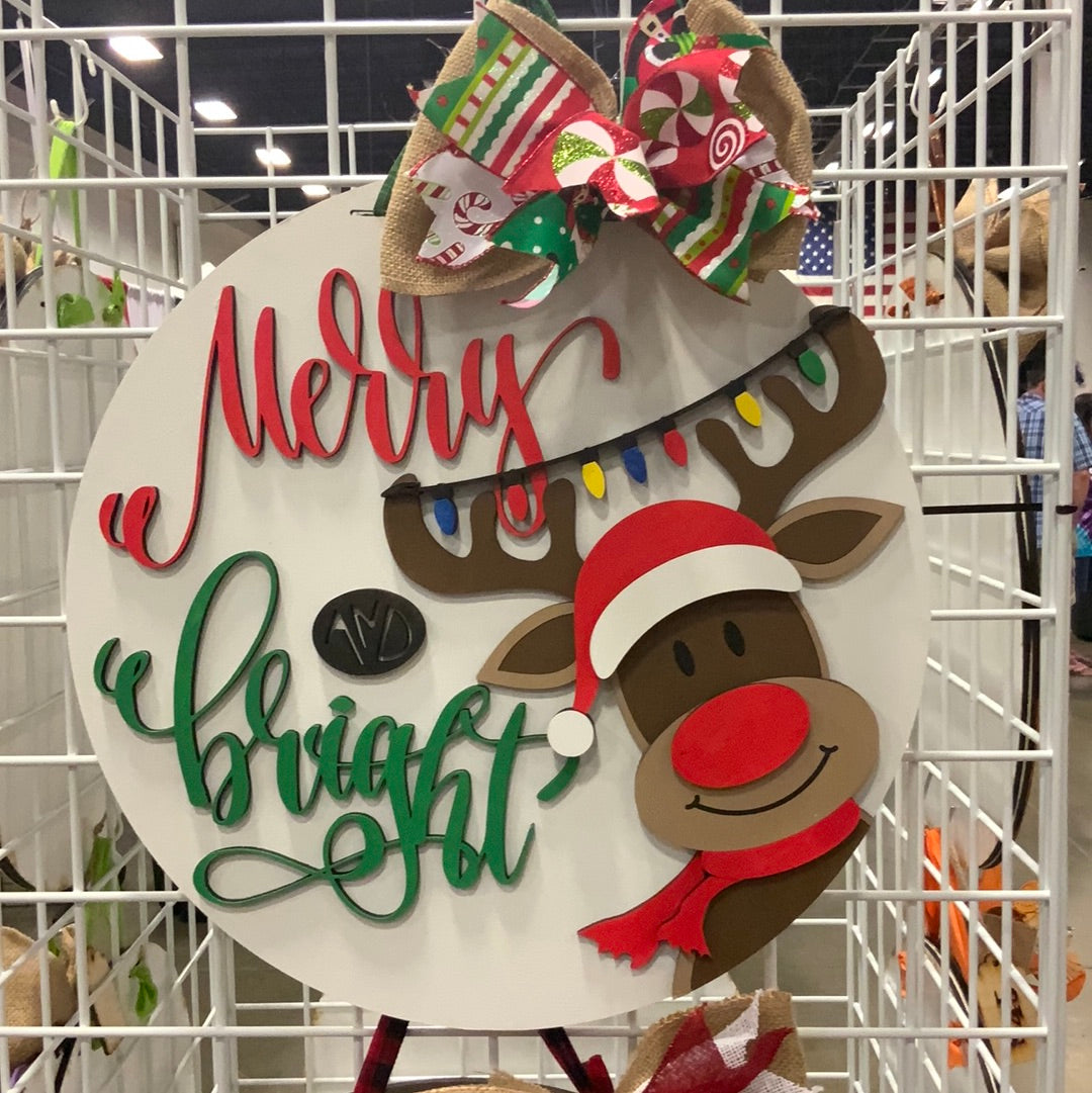 Merry & Bright Reindeer Door Hanger