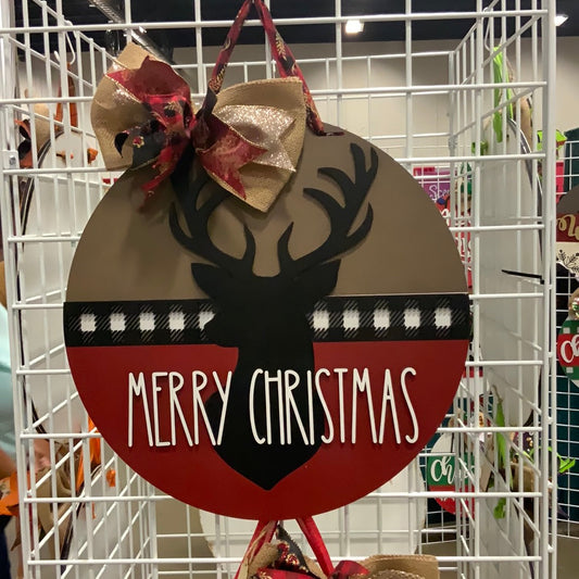 Merry Christmas Deer Head Door Hanger