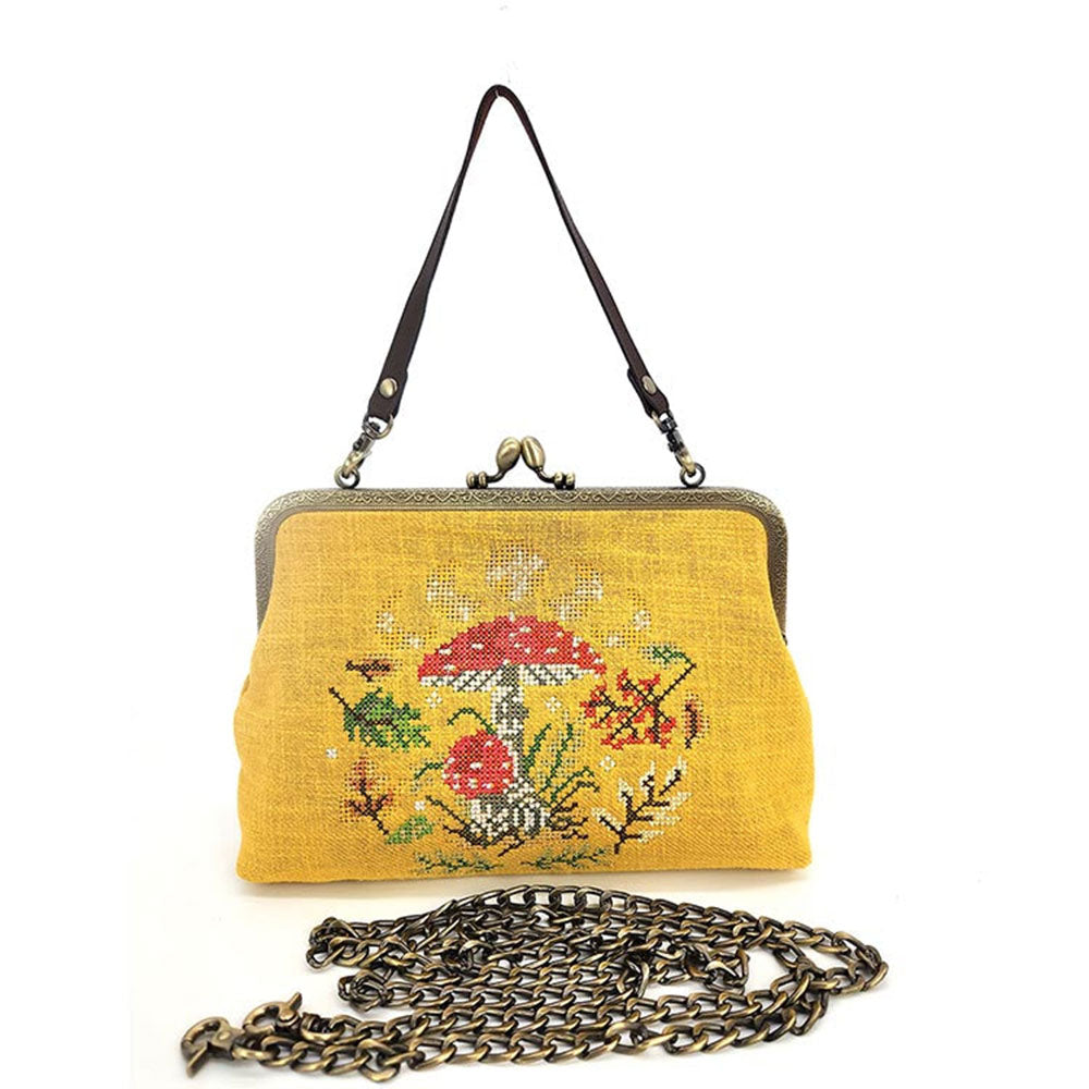 Moon Phases Mushroom Vintage-Inspired Kisslock Handbag