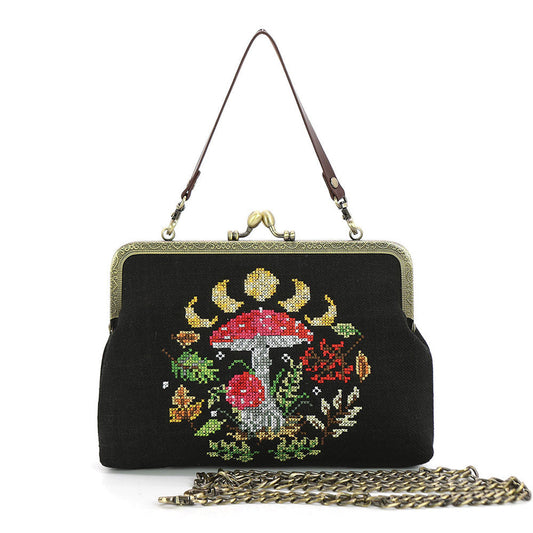 Moon Phases Mushroom Vintage-Inspired Kisslock Handbag