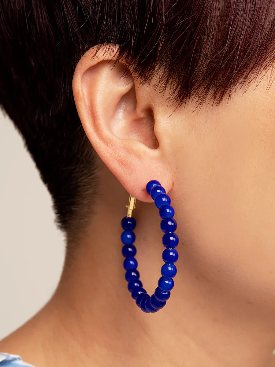 Glass Bead Hoop Earrings - Black